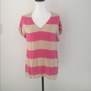 Zara v neck striped silk blend top small